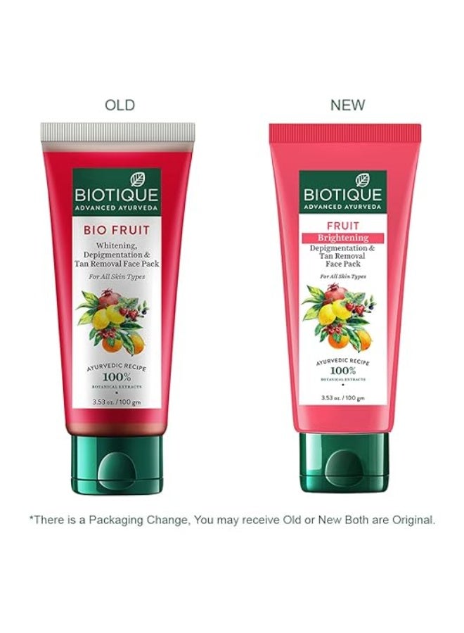 Biotique Fruit Brightening Depigmentation and Tan Removal Face Pack| Ayurvedic and Organically Pure| Tan Removal Face Pack for All Skin Types|100% Botanical Extracts| 100gm - Image 3
